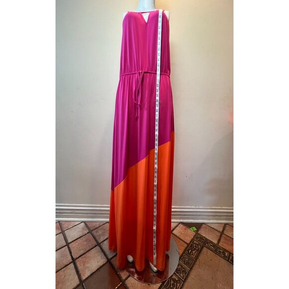 Laundry by Design Colorblock Maxi Dress Summer Tie Waist Pink Orange M Was $148 - Picture 4 of 9
